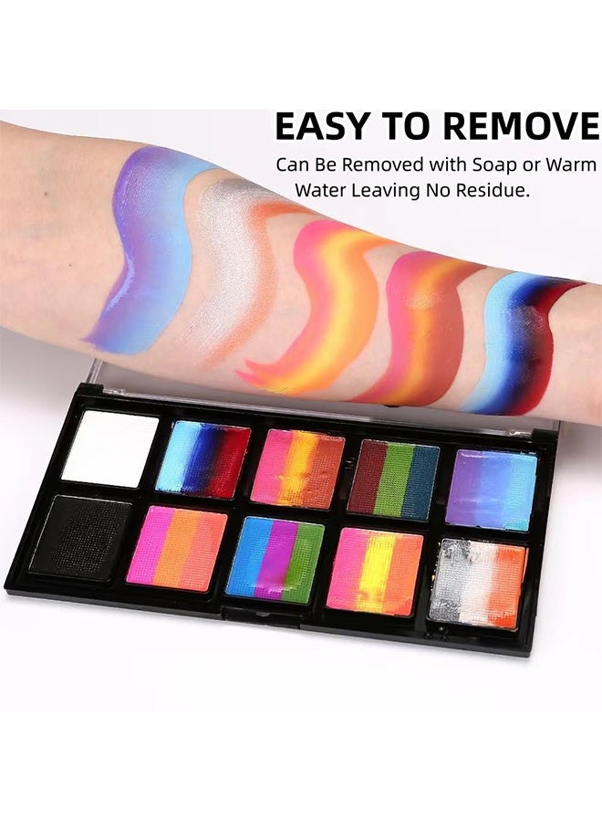 Face Painting Kit for Kids Adults, Rainbow Split Cake Face Paint, Water Activated Facepaint Makeup Kit, One Stroke Non Toxic Rainbow Face Body Paint Set - Image 5